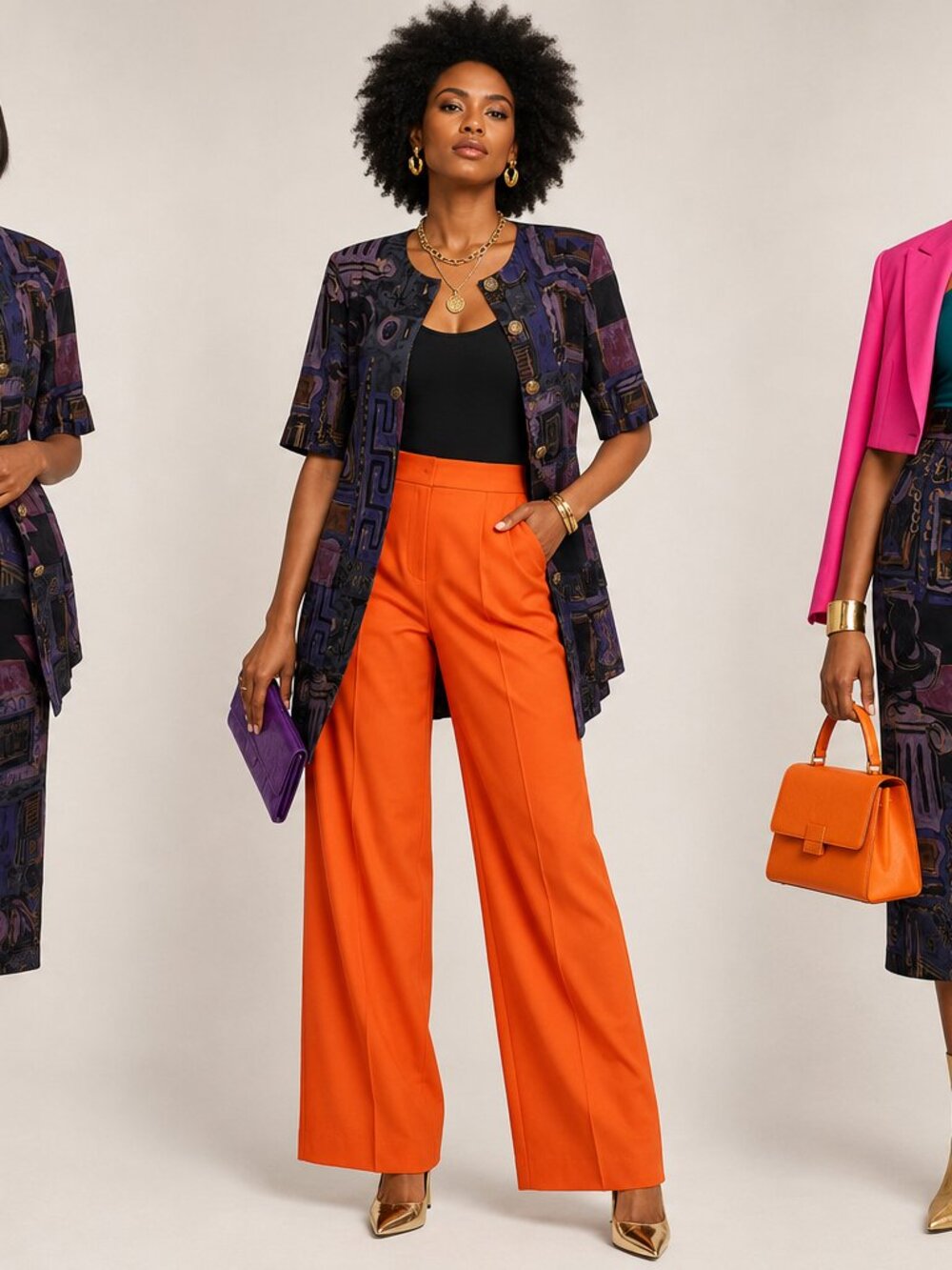 Jeffrey & Dara Vintage Purple Multicolored Geometric Two Piece Shirt Set Size 14